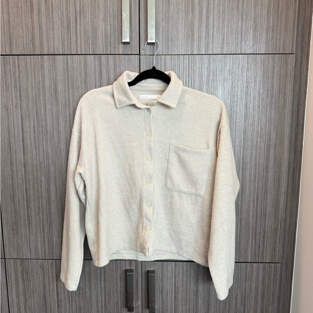 OAK + FORT Cream Button-Up Collar Knit Cardigan